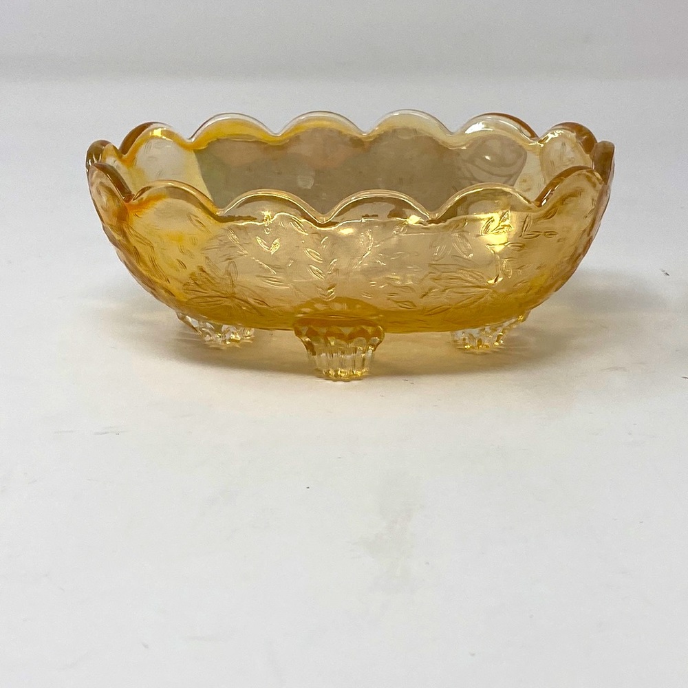 Vintage Floragold Footed Oval‎ Bowl - Jeannette Glass Co. Louisa